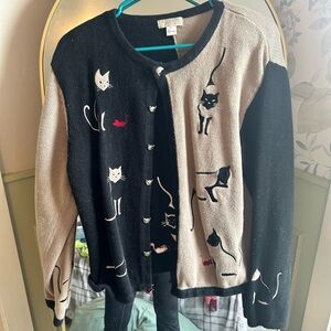 Christopher & Banks Black and Cream Cat Cardigan